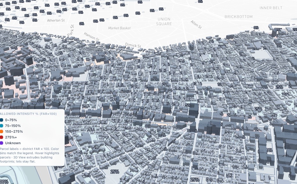 Allowed intensity FAR map across Cambridge parcels