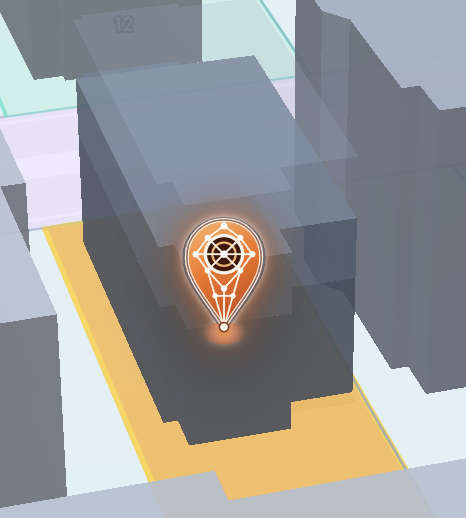 Zonyard pin marking a selected parcel on the 3D map